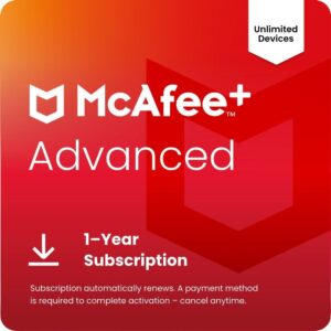 McAfee Advanced – Unlimited Devices | 1 Year Email Delivery – Instant Activation
